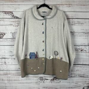 VTG Northern Reflections Fleece Button Up Cottage Embroidered Womens Jacket XL